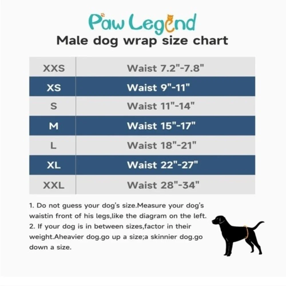 NWOT 3 Pack Paw Legend Male Belly Bands with Velcro Closure Size Medium